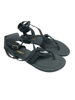 Breckelles Womens Sandals Strappy Ankle Strap Faux Leather Buckle Black 8.5
